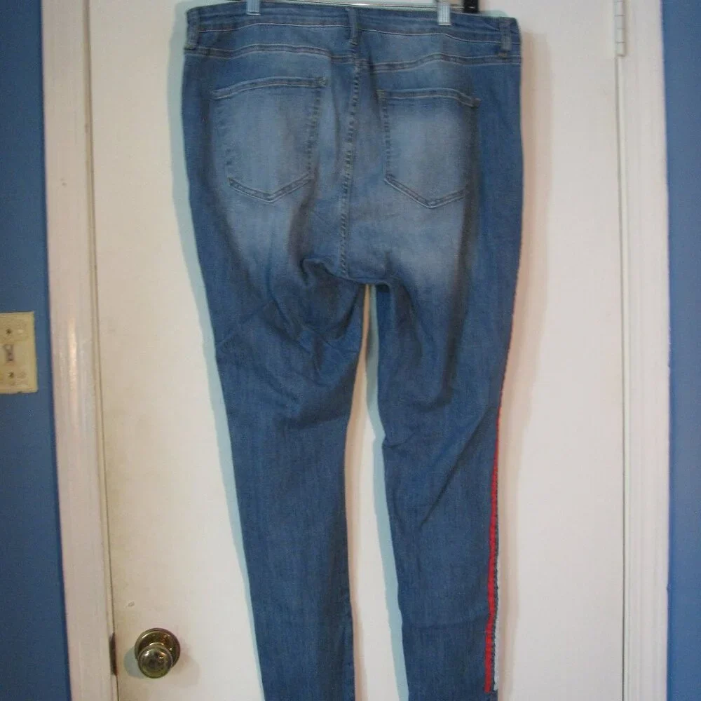 Ms Cello Jeans Size 22 Plus Casual Destroyed Ripped Fringe Hems Stripe  Striping - Picture 4 of 6